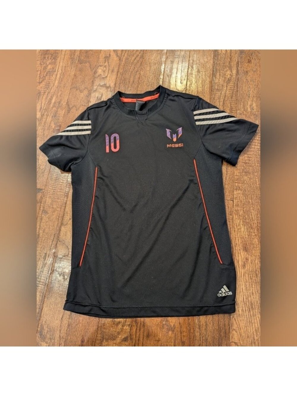 Adidas Soccer Jersey Messi 10 Black Pink & Purple Iridescent 3 Stripe Kids Sz L - Picture 2 of 7
